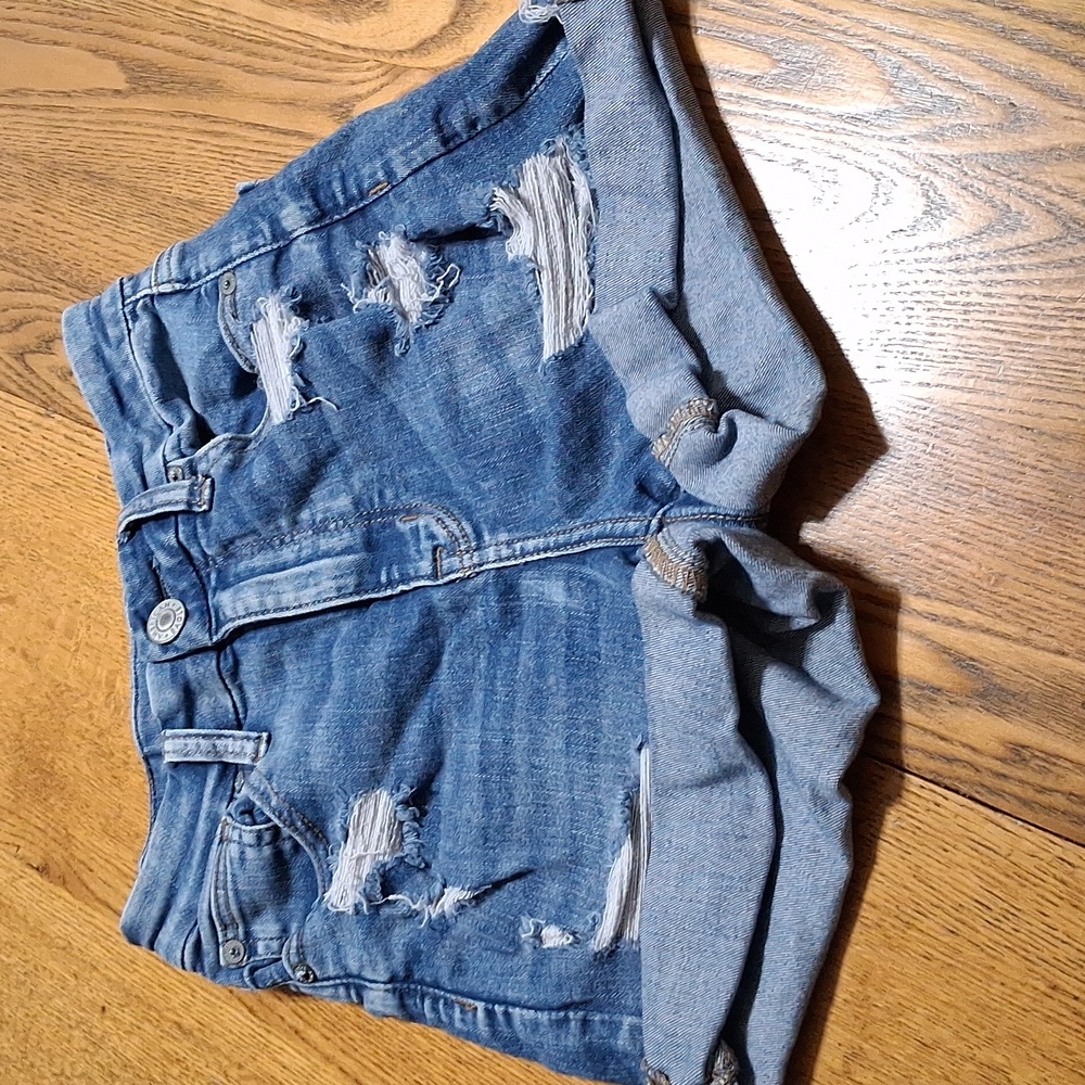 AMERICAN EAGLE JEANS SHORTS  Women 0 BLUE CURVY HIGH RISE Denim Distressed Used